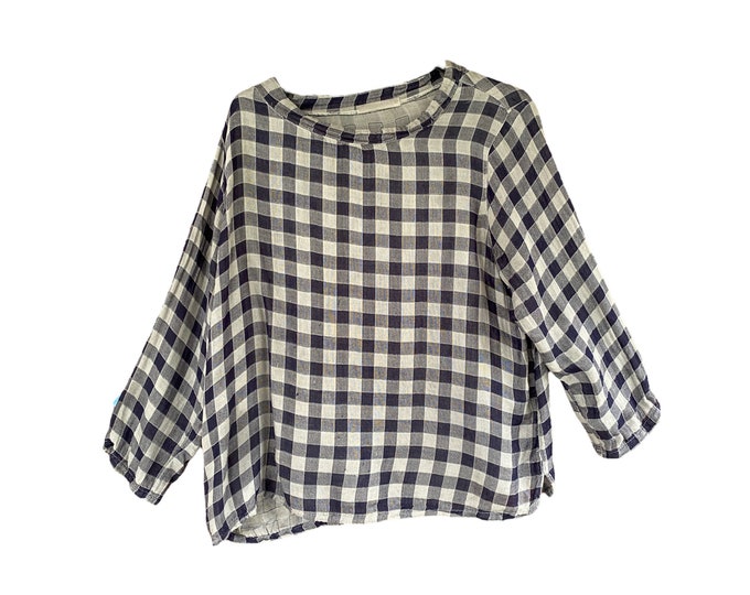 Cut Loose 3/4 Tee -L- Blue and Sage Check Tencel/Rayon