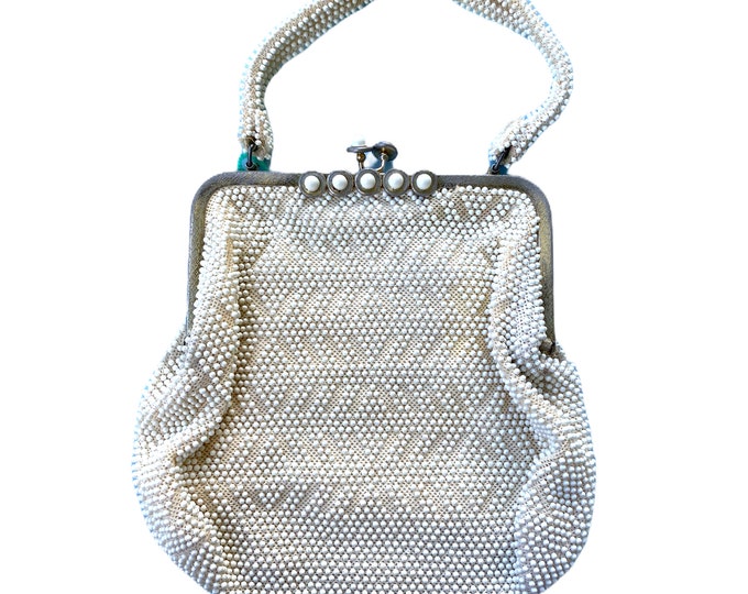 Vintage White Zig Zag Beaded Purse