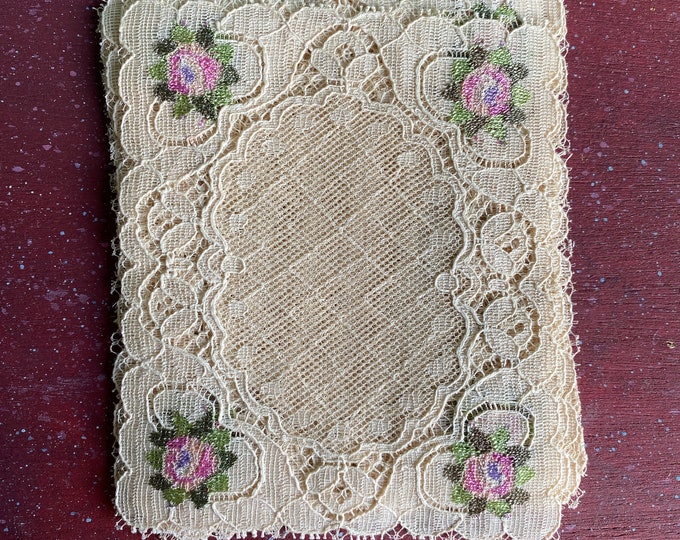 Pink Rose Rectangular Doily Set 5 Pieces