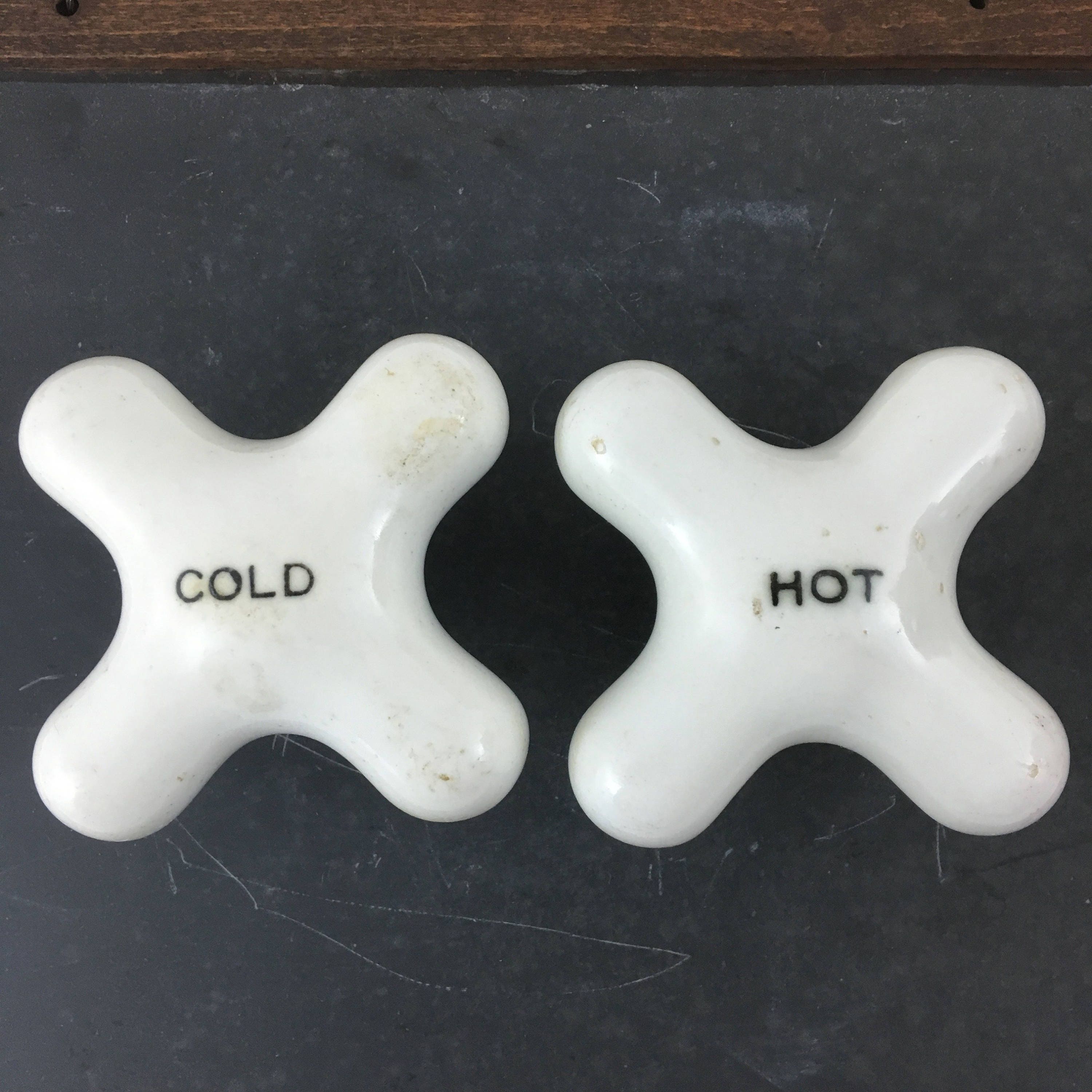 Pair of Vintage Porcelain Hot Cold Faucet Handles