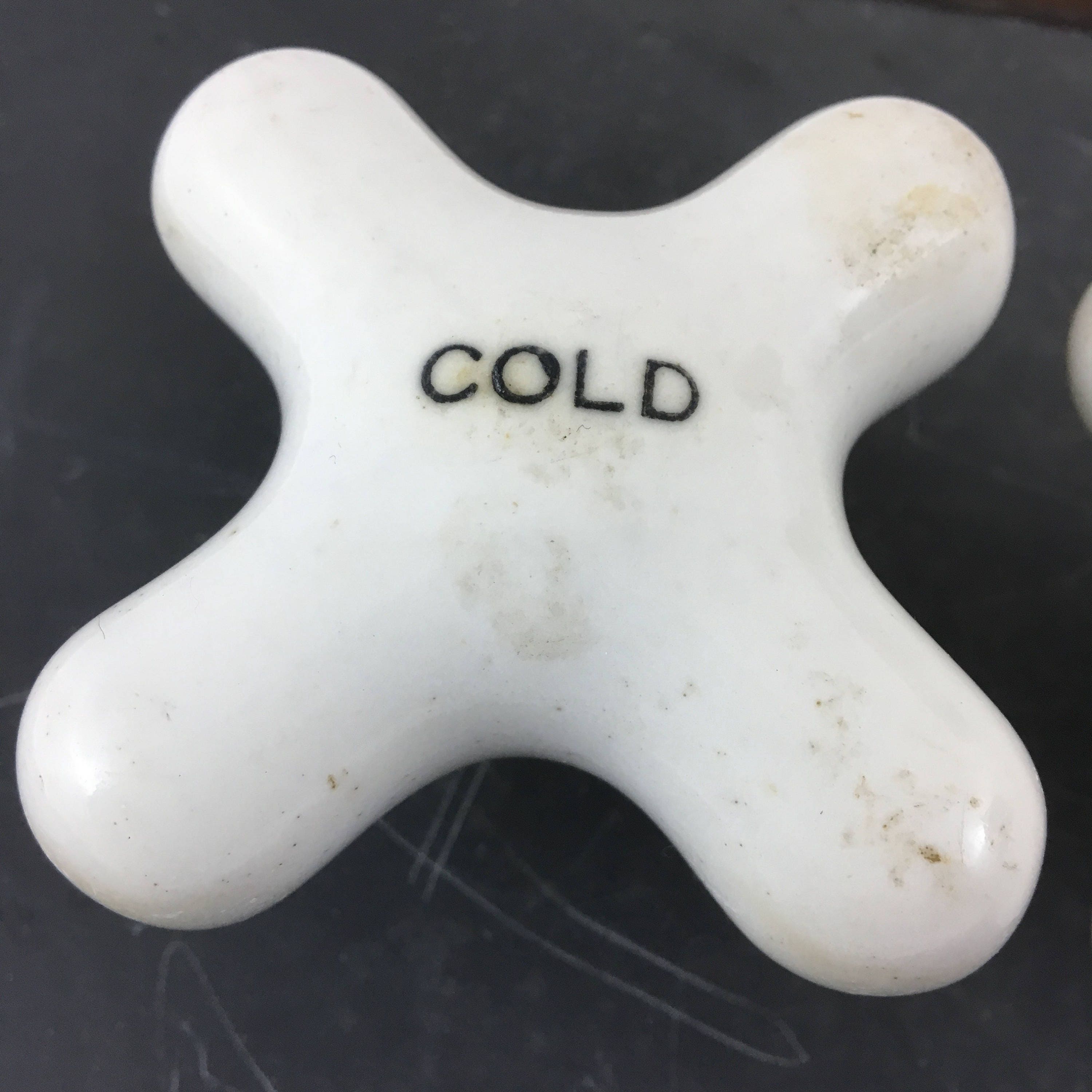 Pair of Vintage Porcelain Hot Cold Faucet Handles