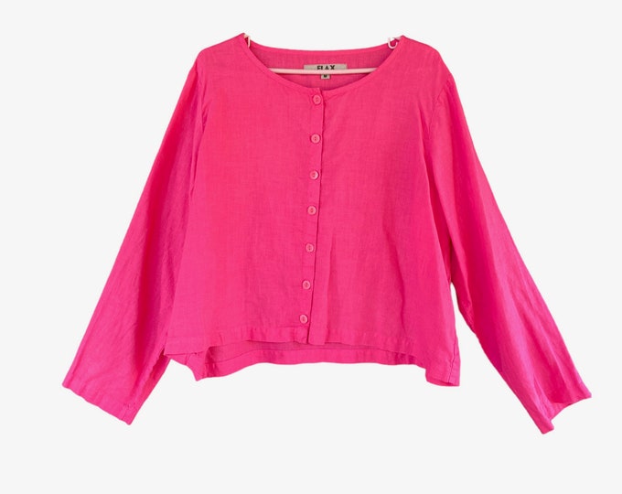 FLAX Half A Shirt -M- Bright Pink Linen