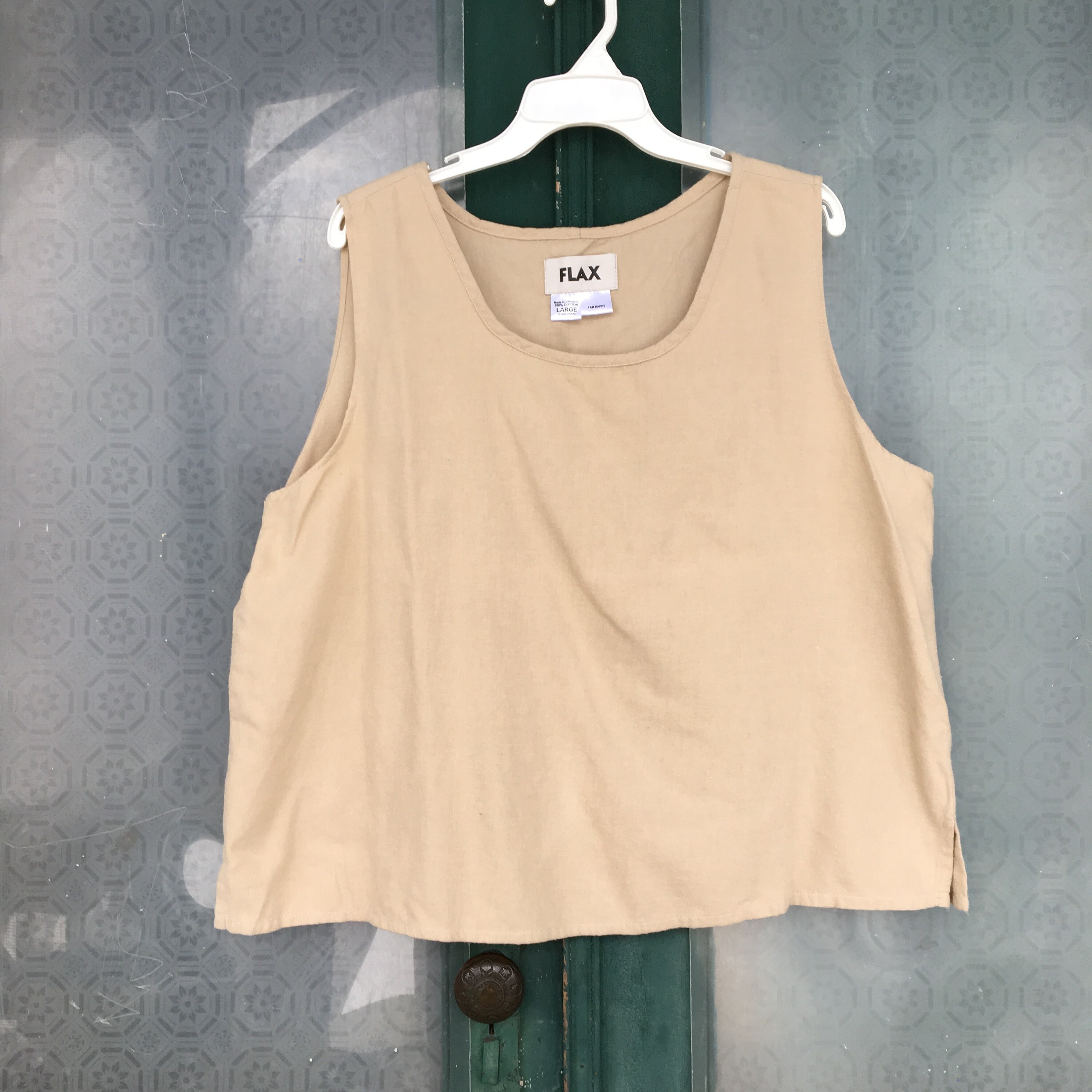 FLAX Flannel Tank Top -L- Sand Cotton