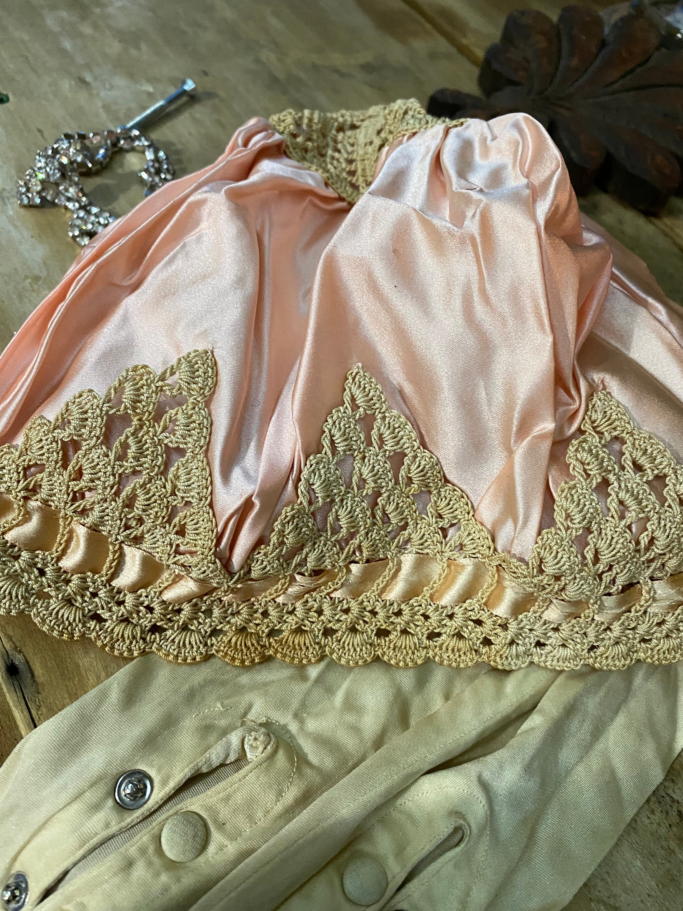 Victorian Pink Satin and Lace Night Cap