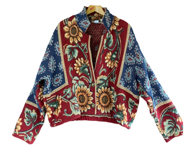 Painted Pony Cropped Jacket -L- Sunflower Tapestry Cotton