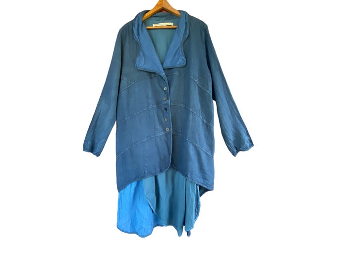 Cynthia Ashby Slip Jacket -L- Blue Linen & Cotton