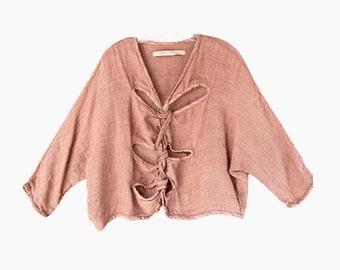 Cynthia Ashby Twisted Tie Top  -M- Nutmeg Brown Linen