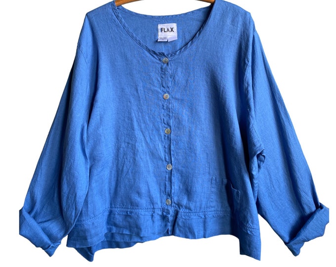 FLAX Underflax 2010 Detailed Half A Shirt -3G/3X- Cornflower Blue Light Weight Linen