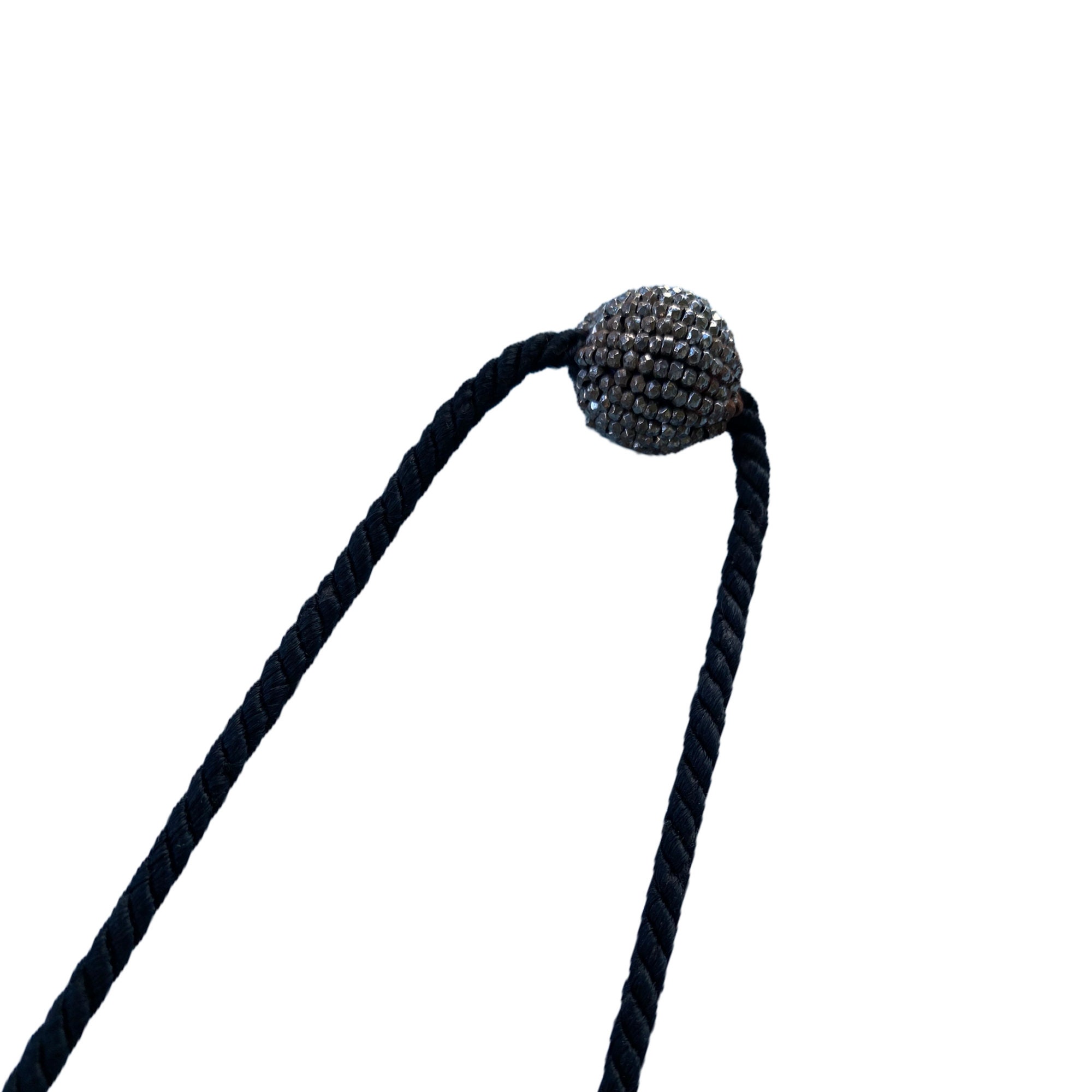 Vintage Black Suede Pouch Bag with Steel Cut Metal Bead Trim