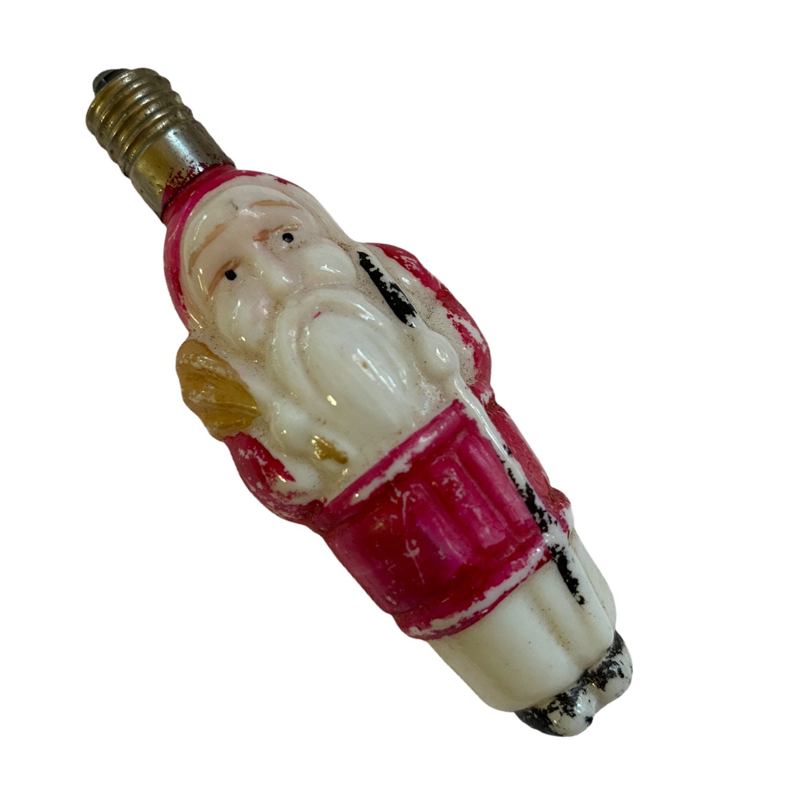 Figural Christmas Light Bulb St Nicholas Santa Vintage Milk Glass
