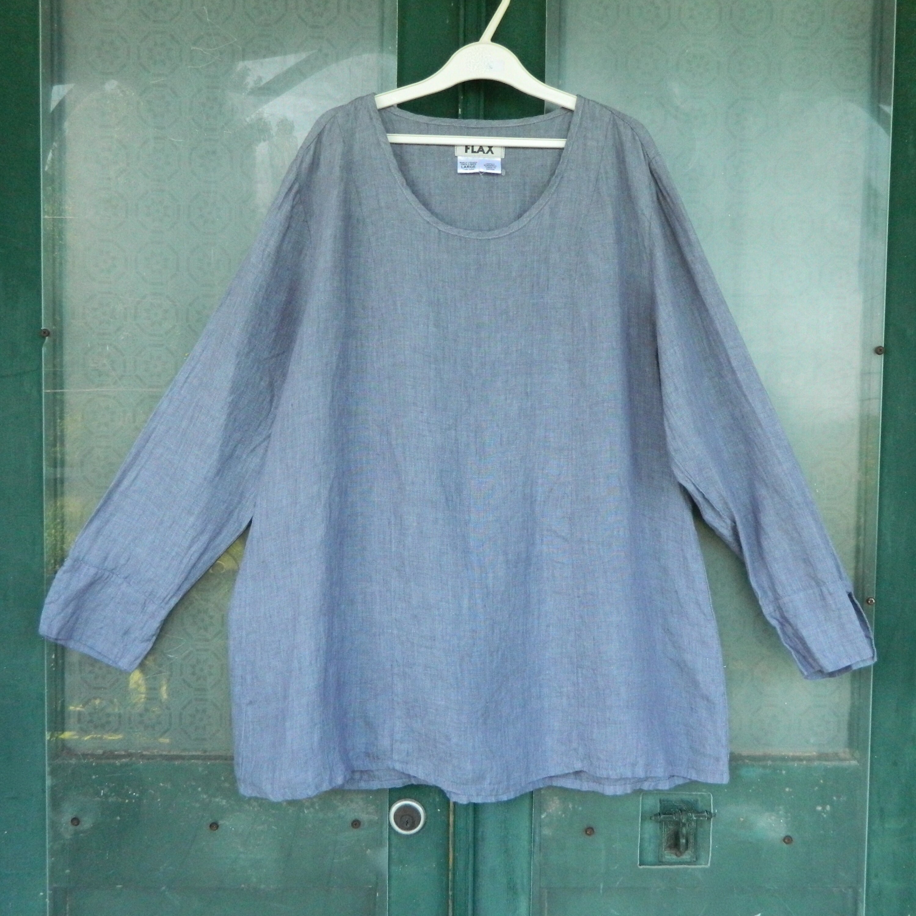 FLAX Engelhart Long-Sleeve Tunic -L- Lavender Blue Linen