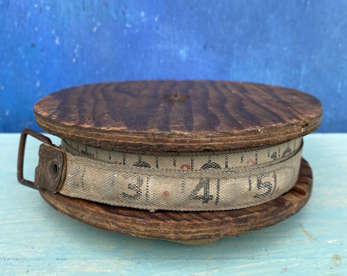 Vintage Homemade Plywood & Cloth Tape Measure 75ft+