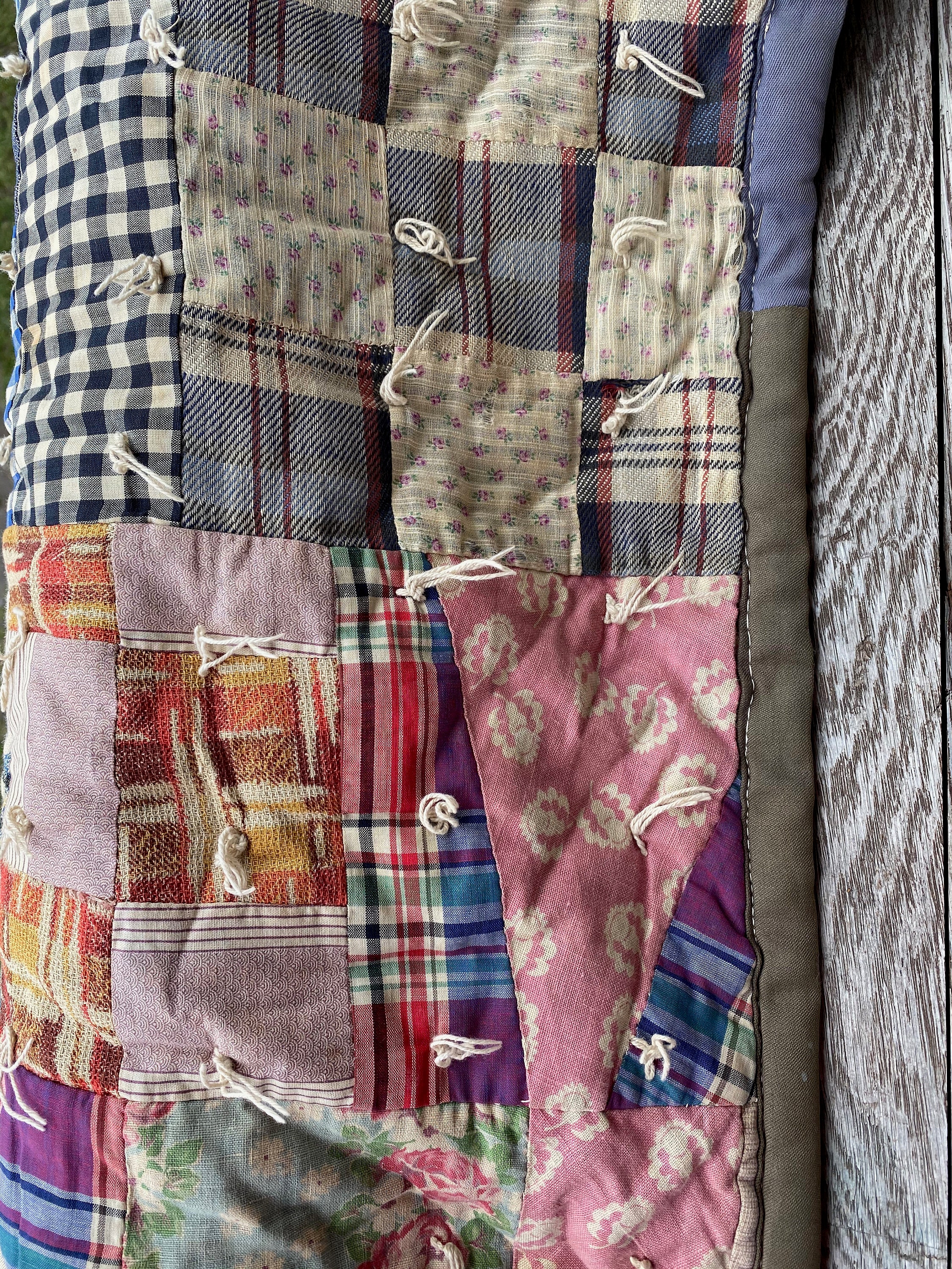 Colorful Vintage Tied Quilt 86 x 70