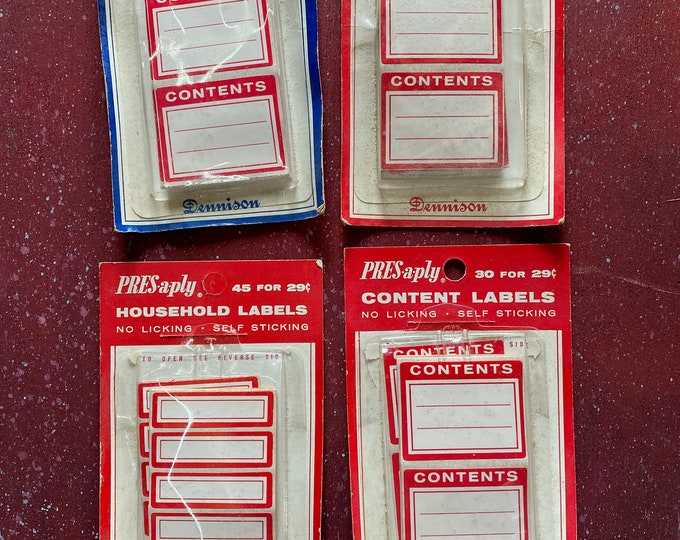 Vintage Dennison Pres-A-Ply Self Sticking Content & Household Labels Lot of 4 Packages
