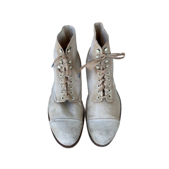 Edwardian Lace Up White Canvas Boots
