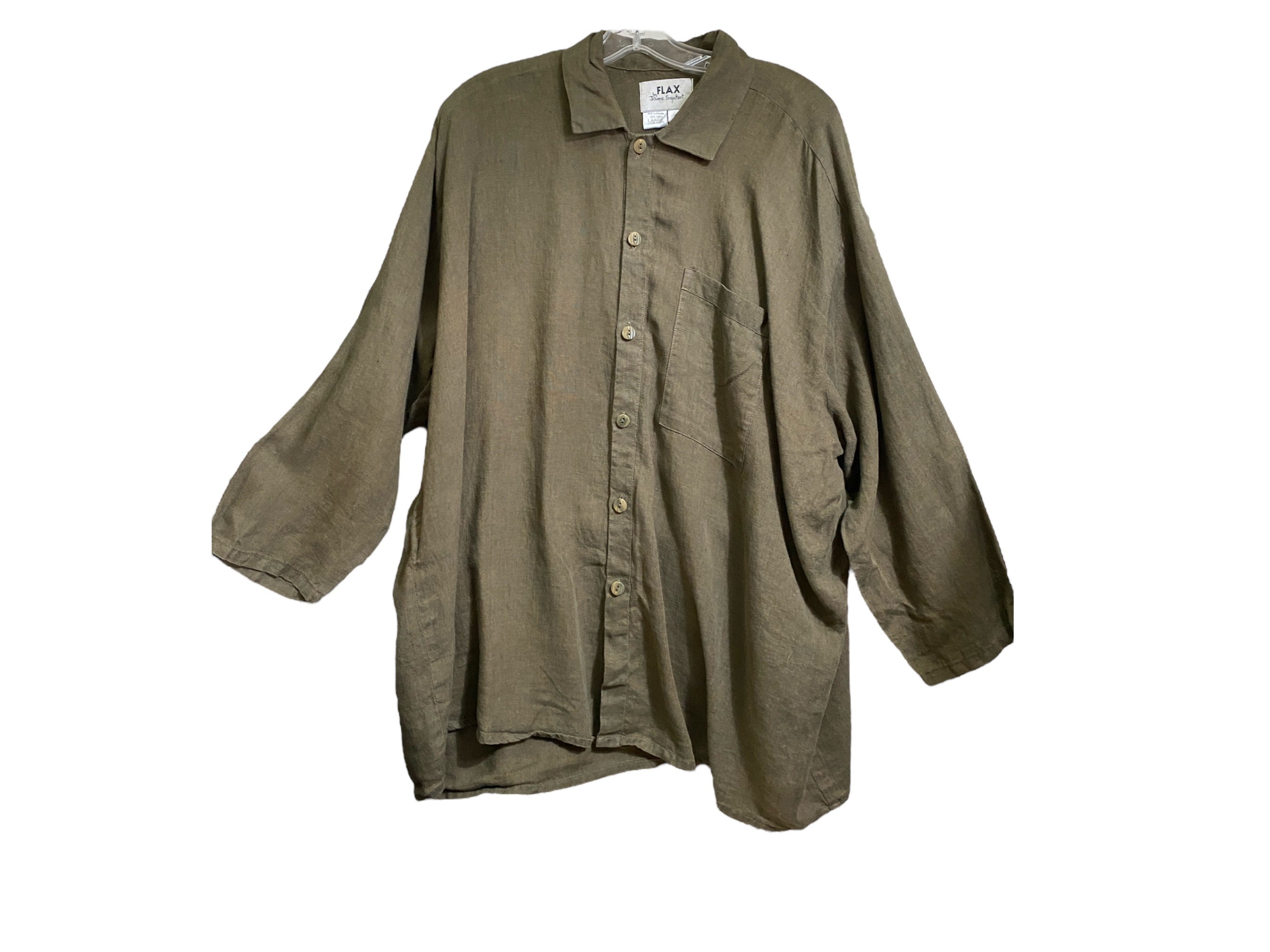 FLAX by Jeanne Engelhart Basic 1998 Long Sleeve Shirt -L- Bark Brown  Handkerchief Linen