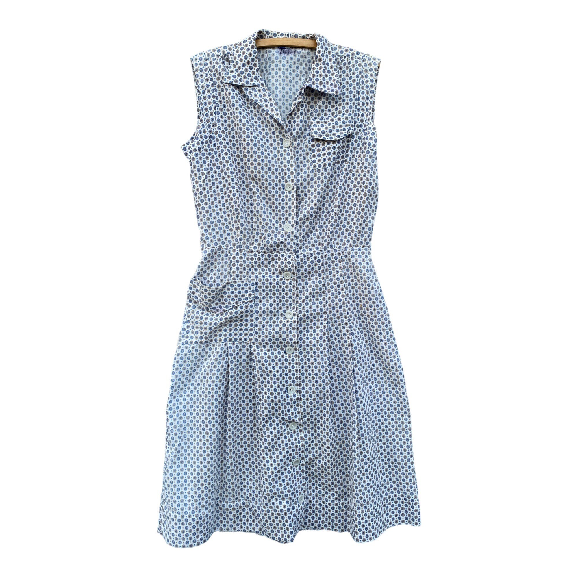 Vintage 1950s Cotton Sleeveless ButtonFront House Dress