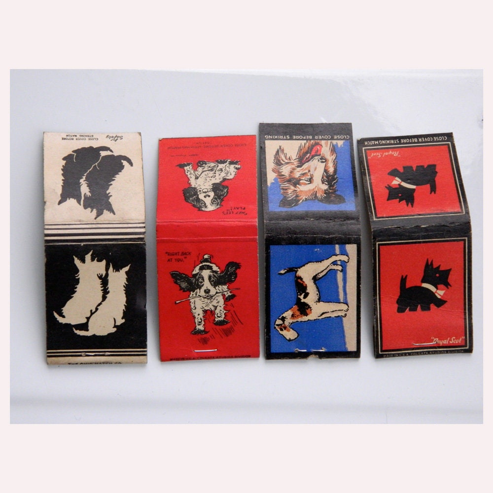 Lot of 4 Dog Vintage Matchbook Covers