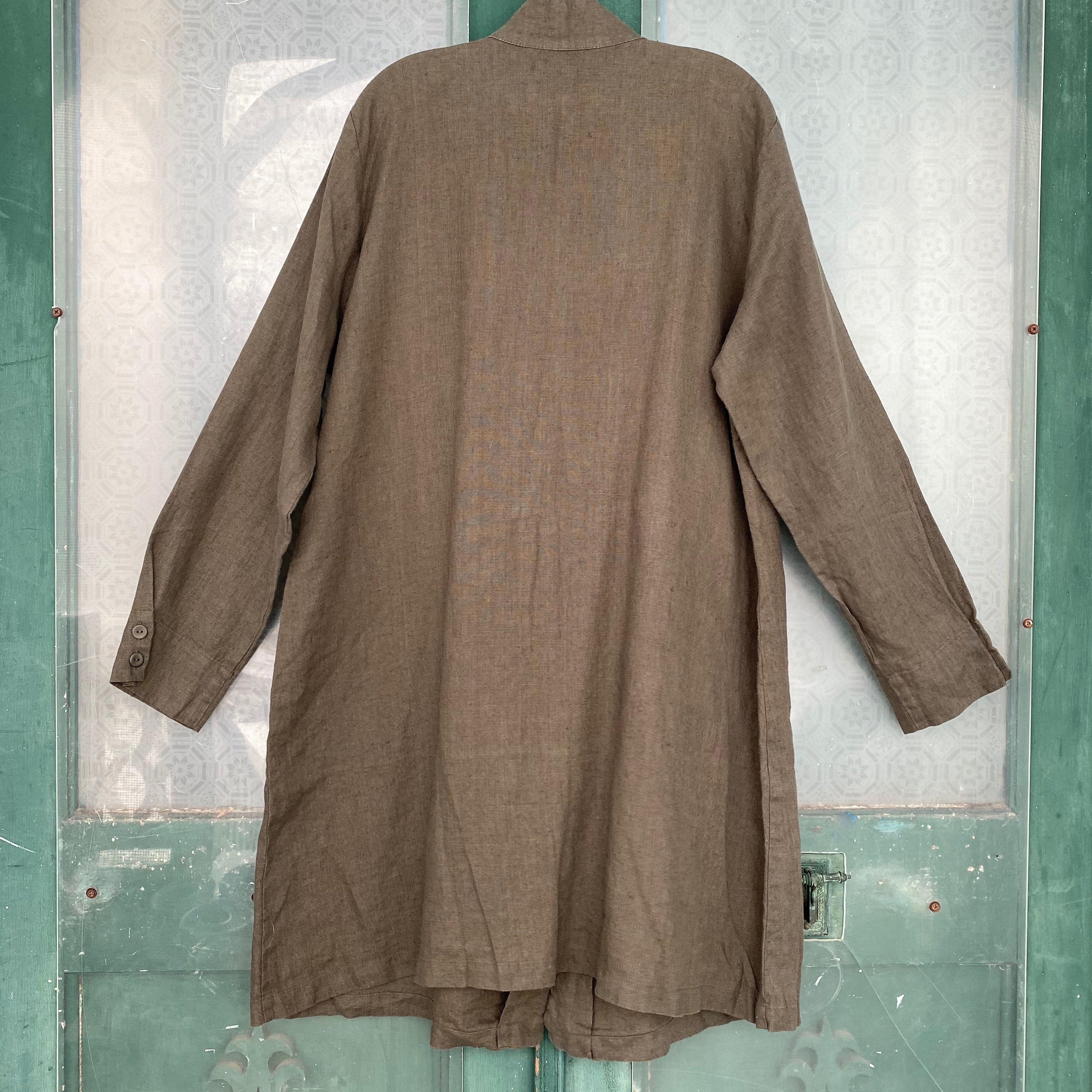 FLAX Designs Long Jacket -L- Brown Linen NWT