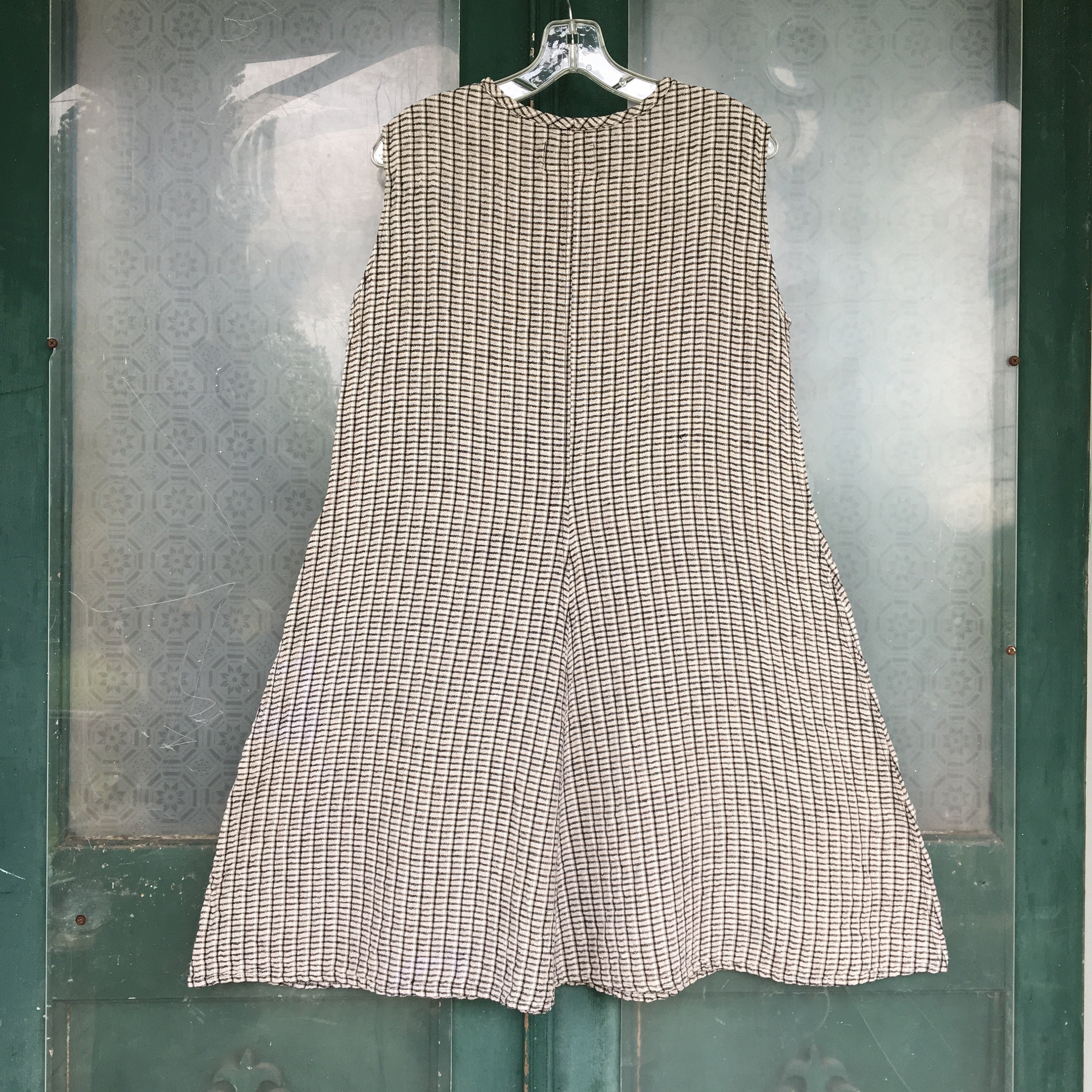 FLAX Engelheart Soleil 1998 Sleeveless Dress -L- Neutral Plaid Linen ...