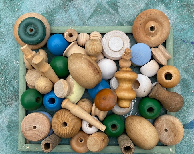 Assortment of Wooden Beads, Balls, Pegs and Pulls