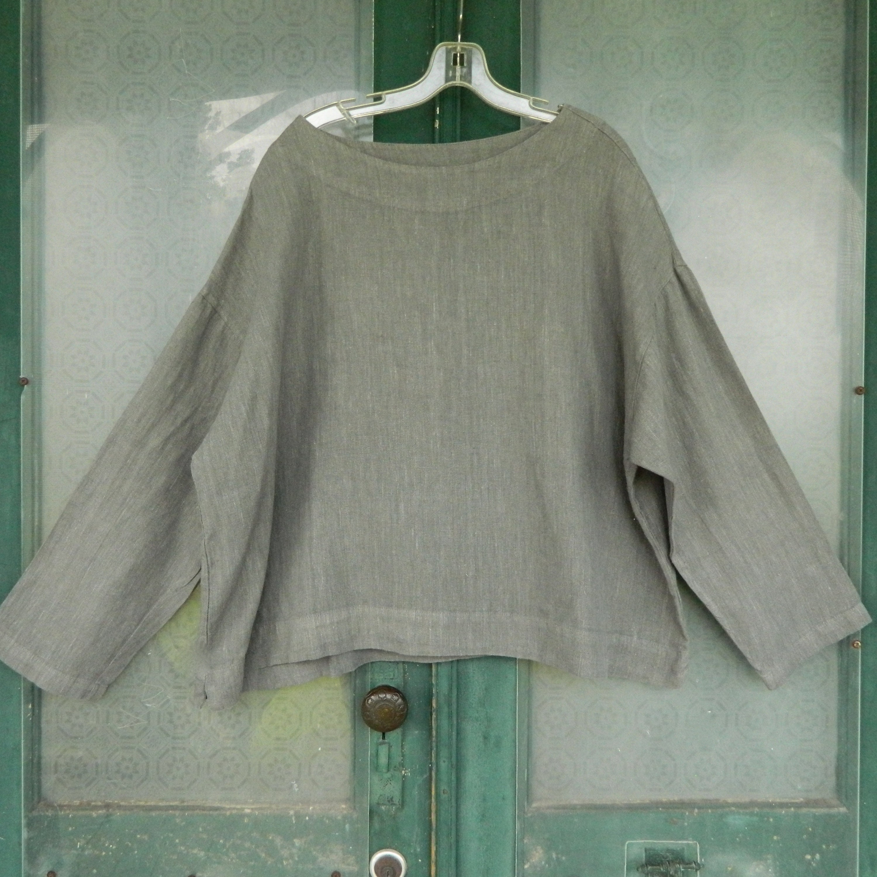 Bryn Walker Long-Sleeve Pullover Tunic Shirt -L- Gray Heavy Weight Linen