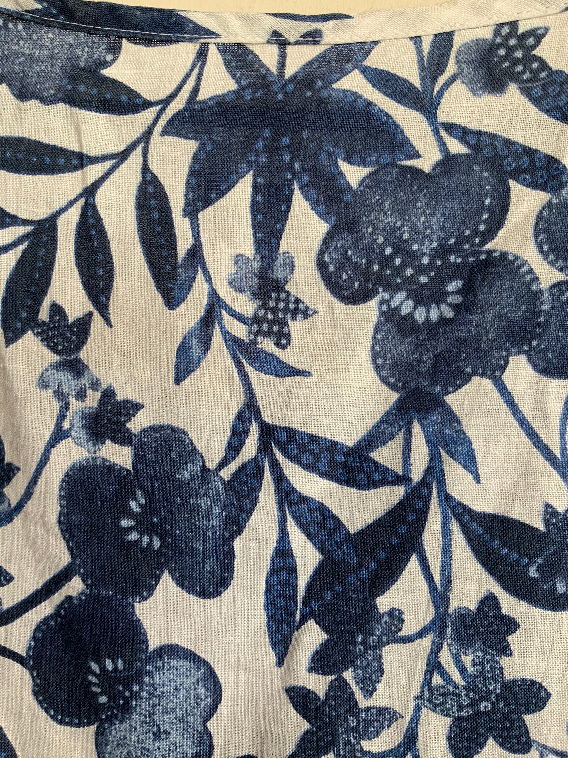 Plus Size Linen Tank Top White and Navy Blue Floral