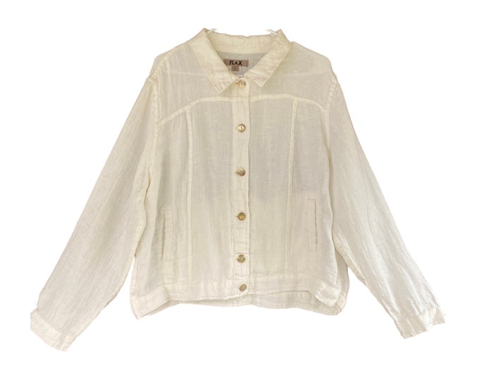 FLAX Jean-Style Jacket -L- White Weave Linen