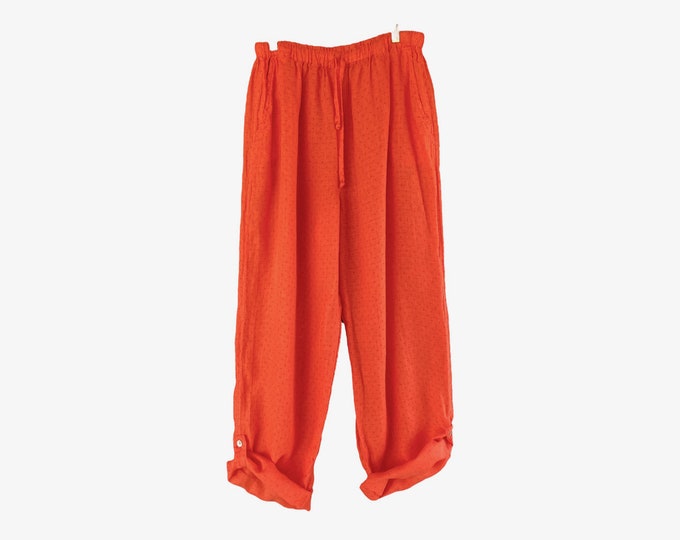 FLAX Bold 2008 Tied Tab Pants -L- Neon Tangerine Dotty Linen Gauze