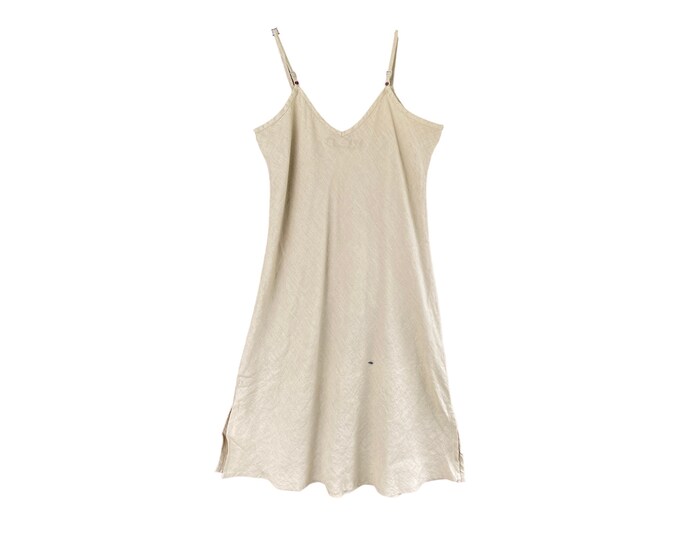 FLAX Short Bias Spaghetti Slip Dress -S- Khaki Linen