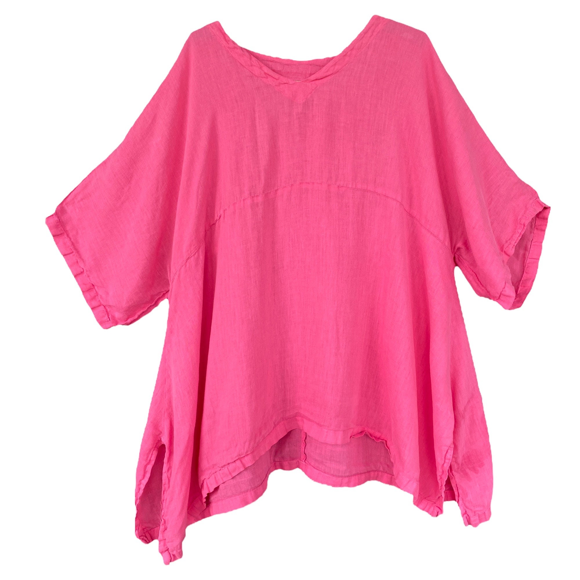 Match Point V-Neck Linen Tunic -2X- Bright Pink