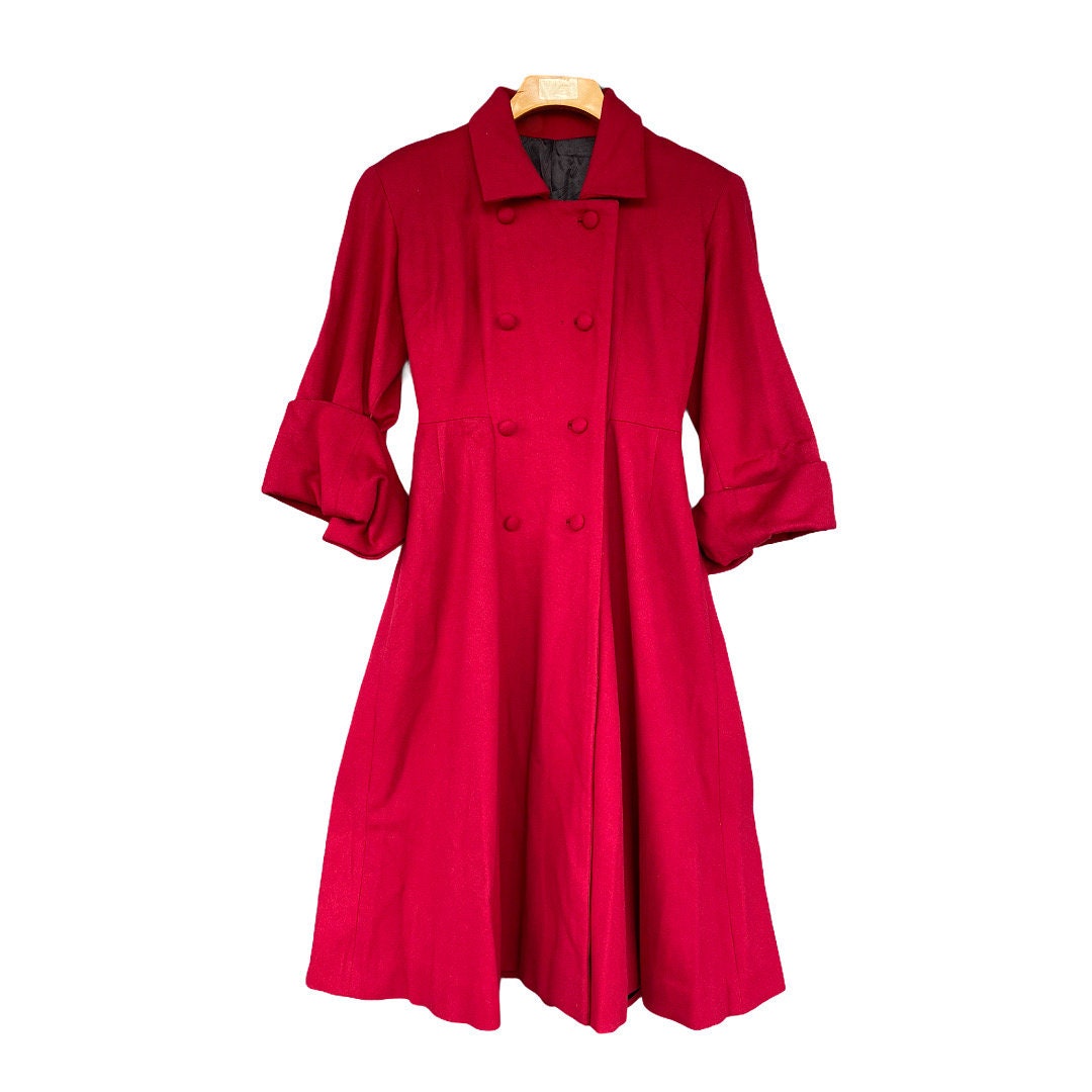 1940s Vintage Red Wool Coat