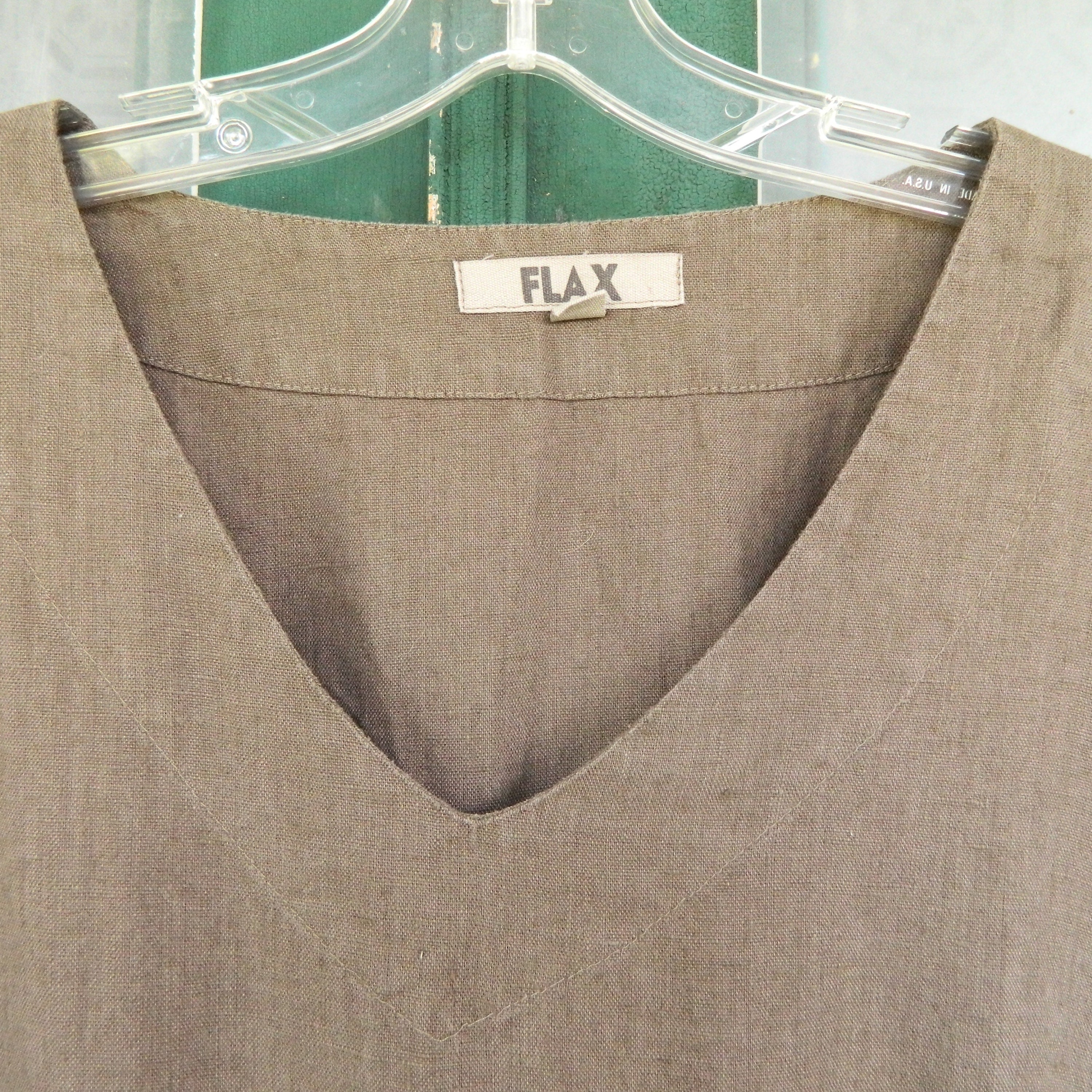 FLAX Engelheart Short Sleeve V-Neck Dress -2G/2X- Gray/Brown Linen NWT