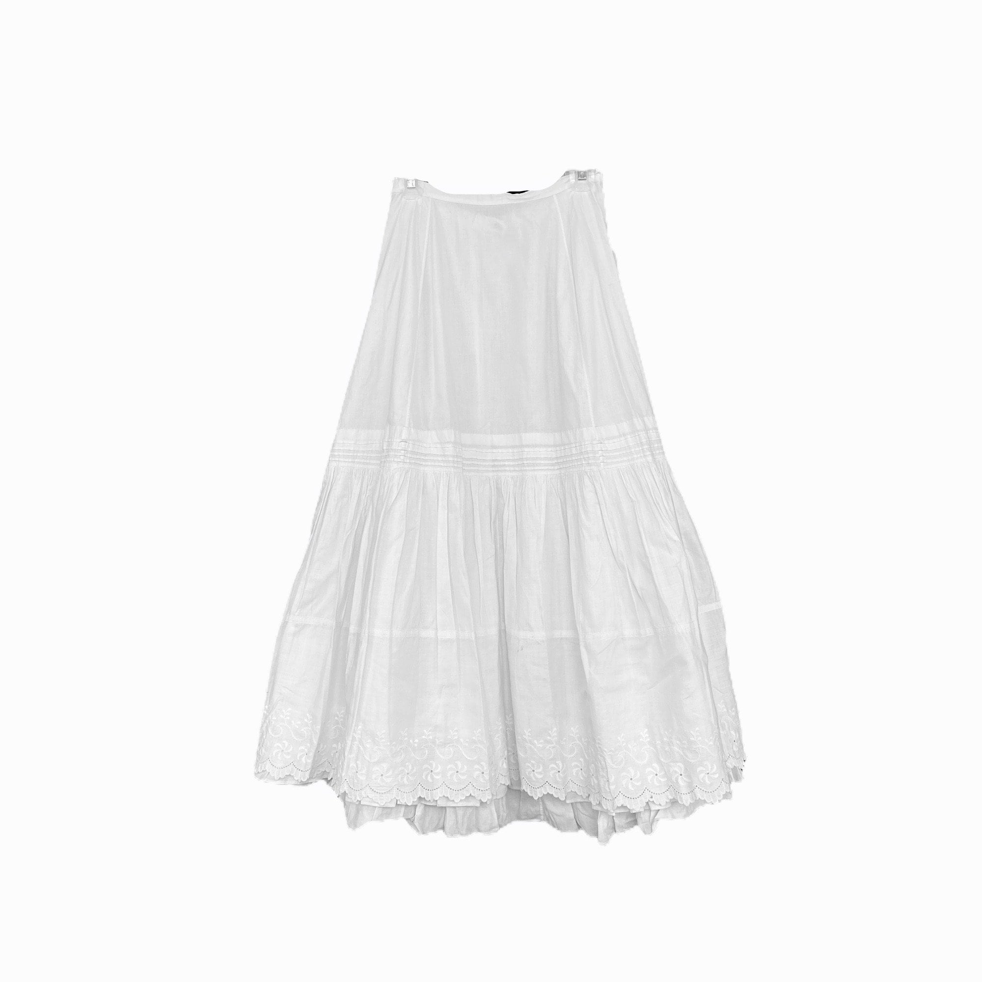 Vintage White Cotton Tiered Petticoat with Eyelet Trim