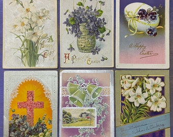 Lot of 6 Vintage Edwardian Embossed Easter Postcards