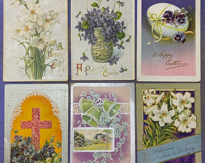 Lot of 6 Vintage Edwardian Embossed Easter Postcards