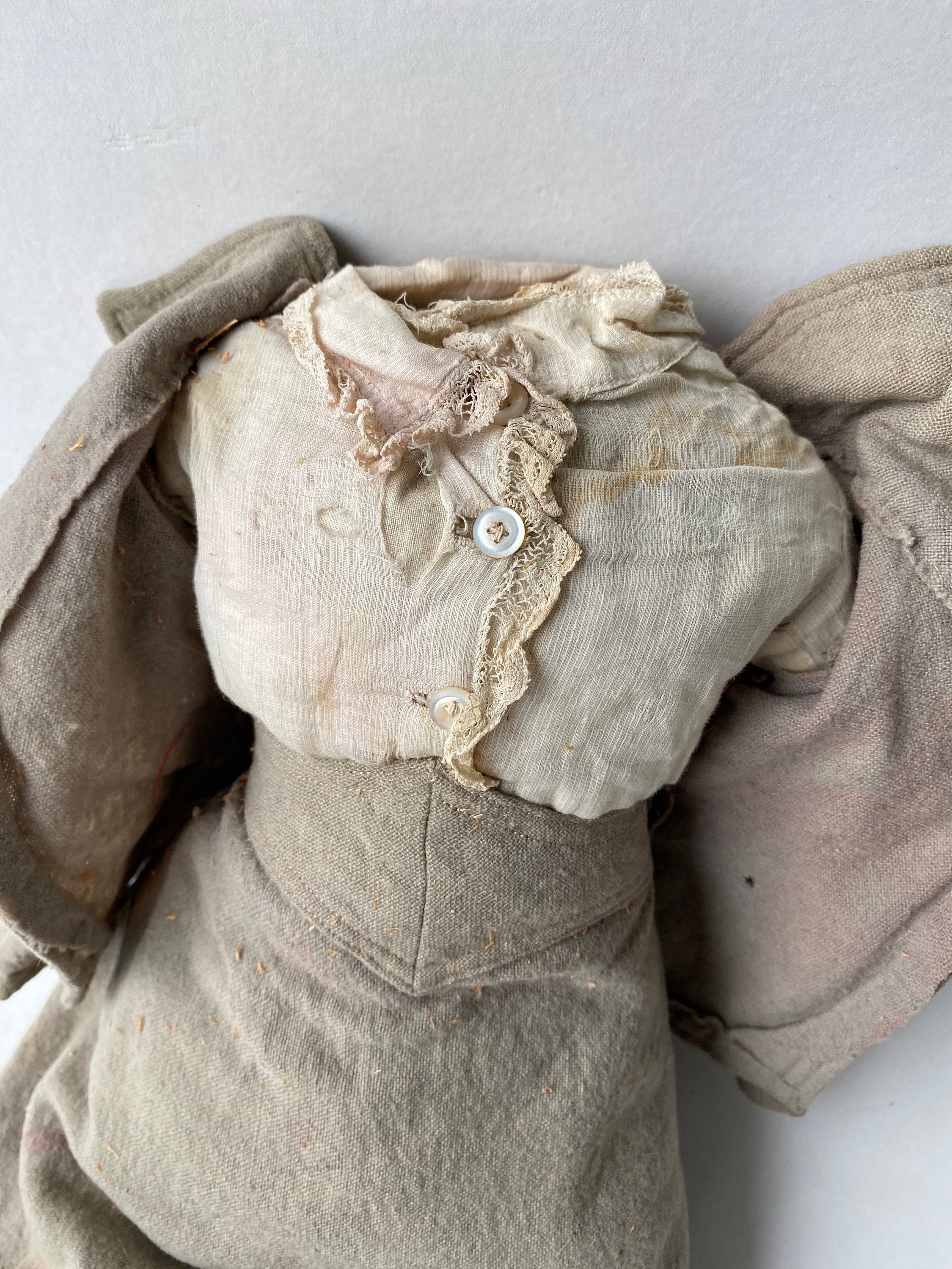 Antique Hinged Cloth Doll Body and Clothes 22