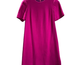 Vintage 1980s Fuchsia Short Sleeve Lined Wool Dress S/M