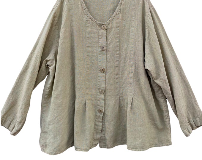 FLAX Sincere Shirt -1G/1X- Yarn-Dyed Gold and Green Linen
