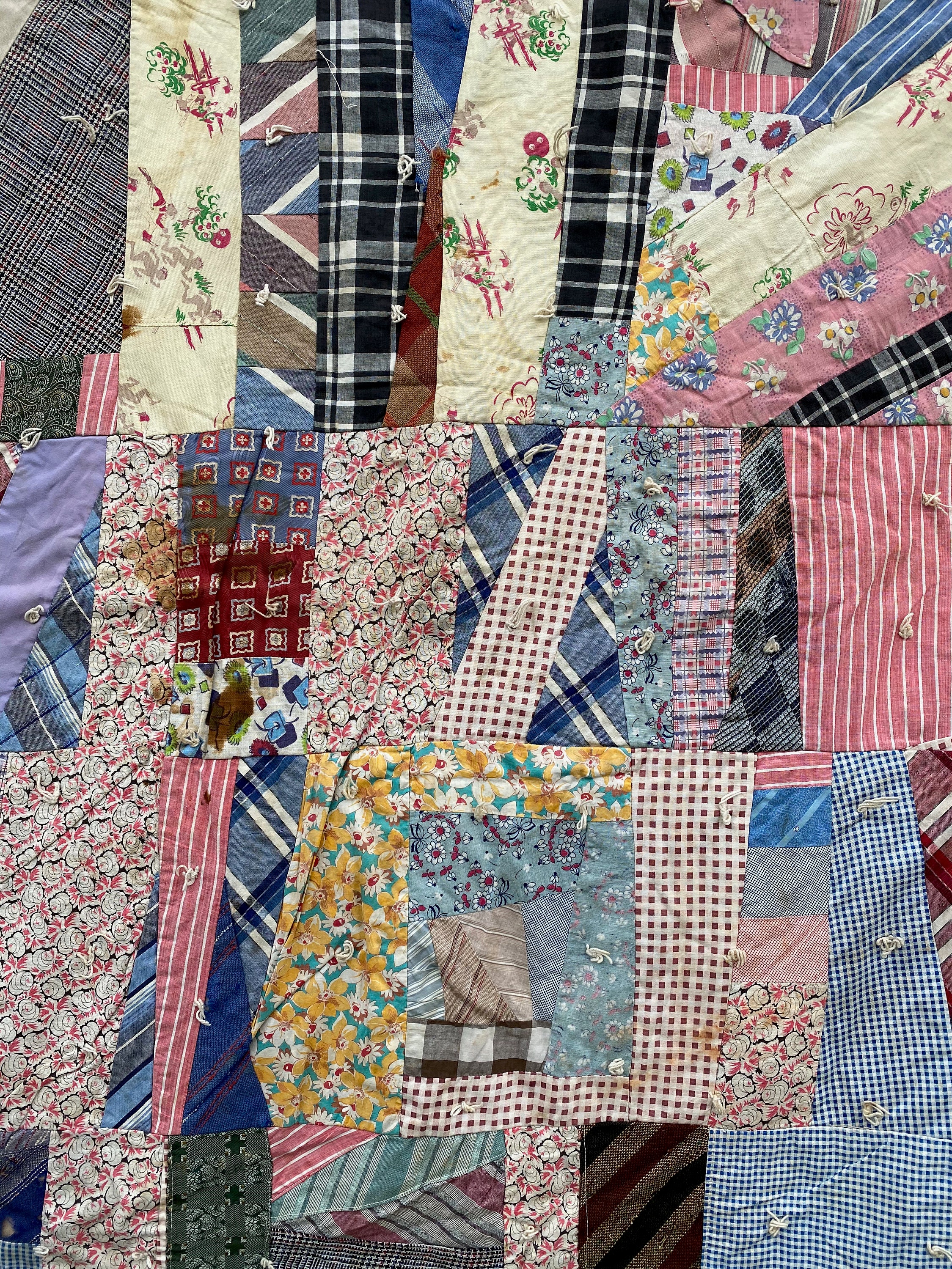 Colorful Vintage Tied Quilt 76 x 70