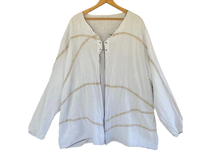 Cynthia Ashby Pin-Front Cover Up Jacket -XL- White Lightweight Linen