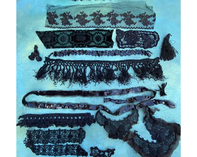 Black Lace Sequin Beaded Tassel Trim Remnants