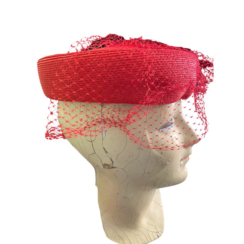 Vintage 1950s Red Pillbox Hat With Mesh Veil Etsy
