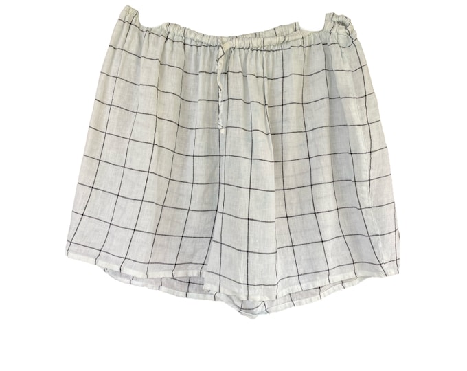 FLAX Underflax 2008 Drawstring Boxers -L- Black Grid on White Light Weight Linen
