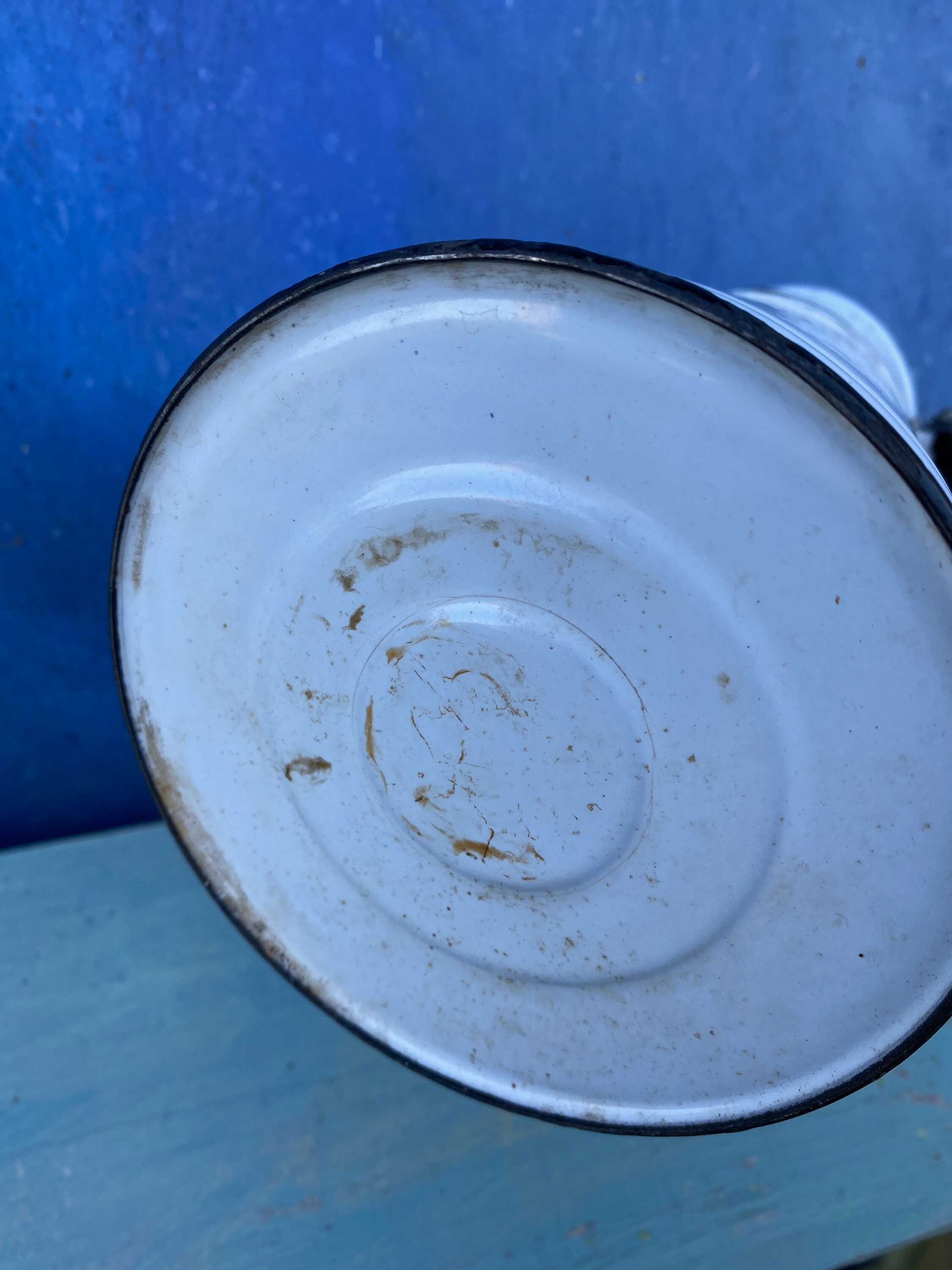 Vintage Enamelware Coffee Pot with Hinged Lid