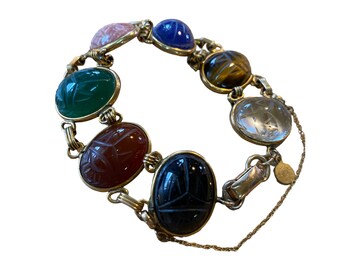 Vintage Curtis Creations 7-Stone Scarab Bracelet 1/20 12K Gold Filled