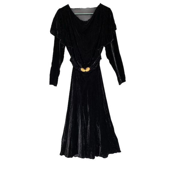 Vintage 1930s Black Velvet Dress