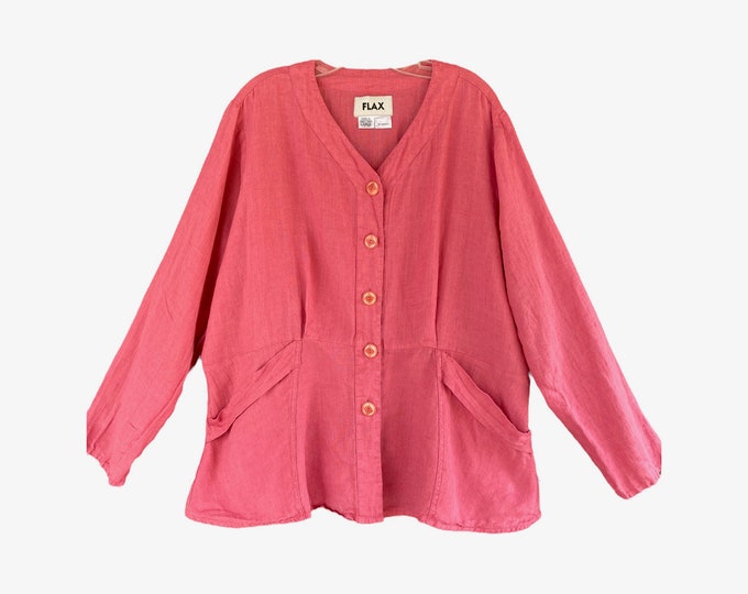 FLAX Soleil 2004 Retro Edwardian Ladylike Jacket -L- Rose Petal Pink Lightweight Linen