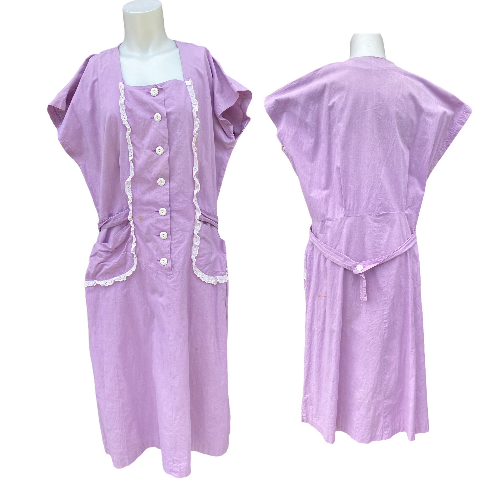 Vintage 1930s Lavender Cotton House Dress AS IS
