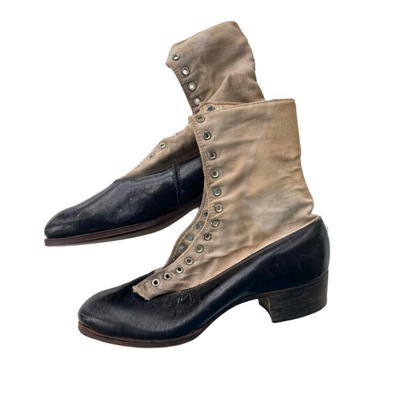 Edwardian Girls Leather and Canvas Boots as is